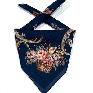 Handkerchief VTG Ralph Lauren Mini Scarf Women Art Floral Navy Blue Cotton 18”